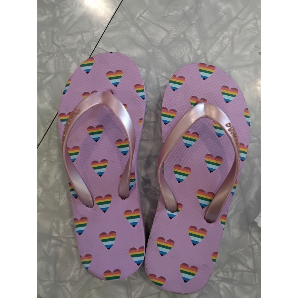 Ocean Pacific Kids Pink Rainbow Heart Flip Flops Rose Gold Thong Sandals Size 2